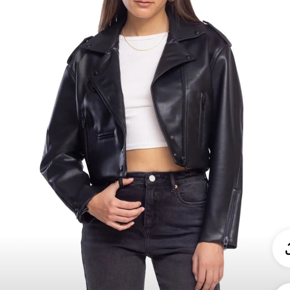 Blank NYC Black cropped faux Leather Jacket